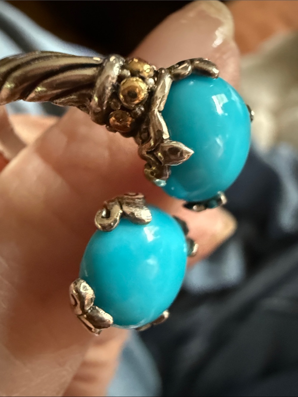 Samuel B. Turquoise Double Cabochon Ring with Silver Accents - Picture 3 of 5